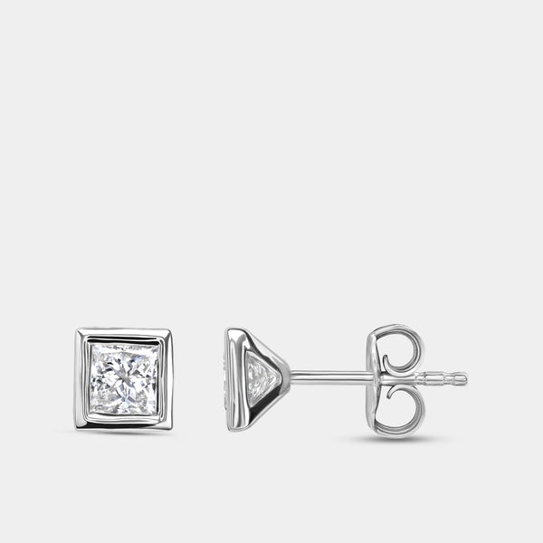 3/4 Carat Lab-Grown Diamond Princess-Cut, Bezel-Set Solitaire Studs — GILDED New York