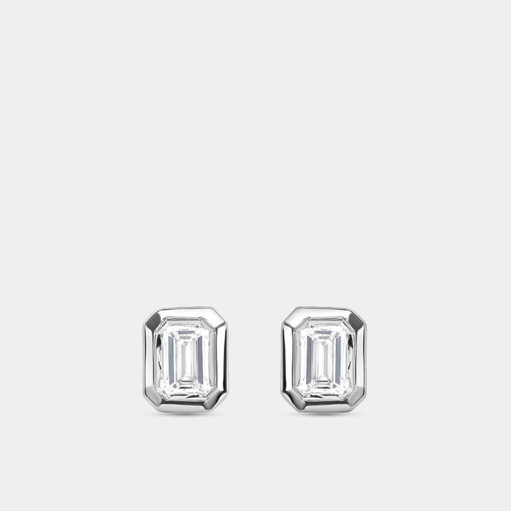 Gilded 1/2 Carat Lab-Grown Diamond Emerald-Cut, Bezel-Set Solitaire Studs