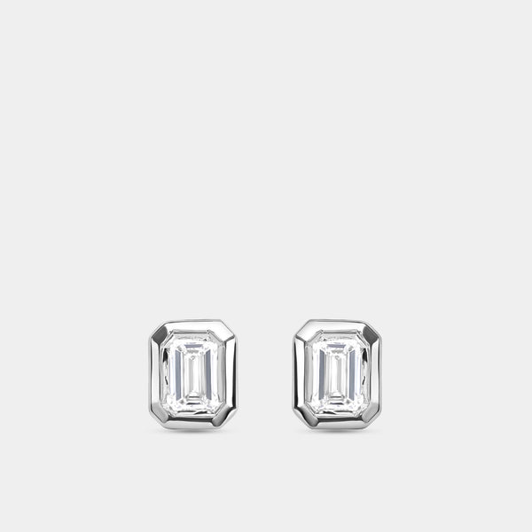1/2 Carat Lab-Grown Diamond Emerald-Cut, Bezel-Set Solitaire Studs — GILDED New York