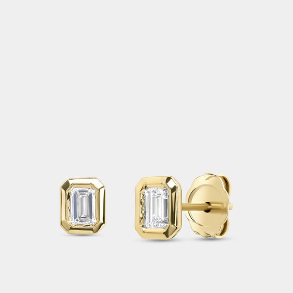 1/2 Carat Lab-Grown Diamond Emerald-Cut, Bezel-Set Solitaire Studs — GILDED New York