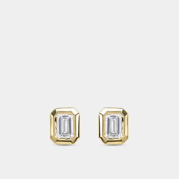 1/2 Carat Lab-Grown Diamond Emerald-Cut, Bezel-Set Solitaire Studs — GILDED New York