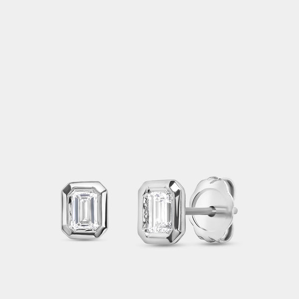 1/2 Carat Lab-Grown Diamond Emerald-Cut, Bezel-Set Solitaire Studs — GILDED New York