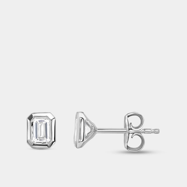 1/2 Carat Lab-Grown Diamond Emerald-Cut, Bezel-Set Solitaire Studs — GILDED New York