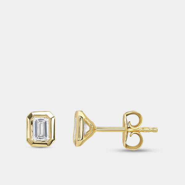 Gilded 1/2 Carat Lab-Grown Diamond Emerald-Cut, Bezel-Set Solitaire Studs