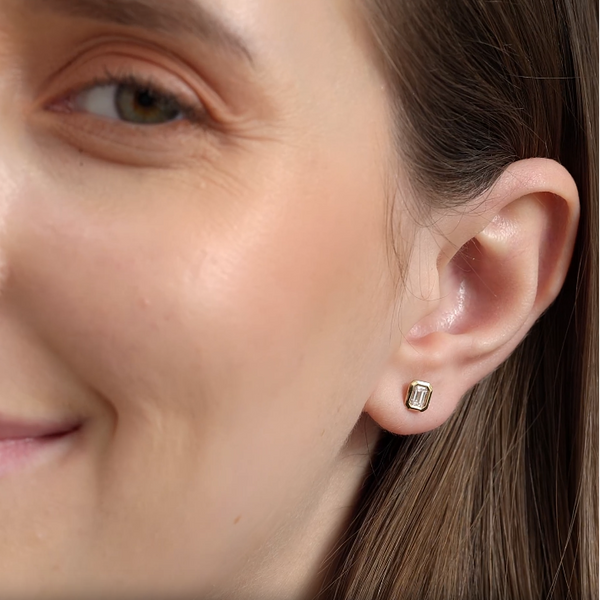 1/2 Carat Lab-Grown Diamond Emerald-Cut, Bezel-Set Solitaire Studs — GILDED New York