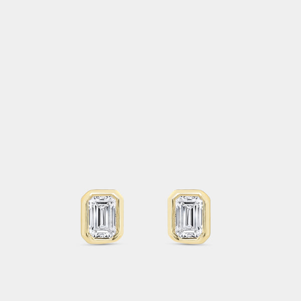 1 Carat Lab-Grown Diamond Emerald-Cut, Bezel-Set Solitaire Studs — GILDED New York