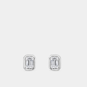 Gilded 1 Carat Lab-Grown Diamond Emerald-Cut, Bezel-Set Solitaire Studs
