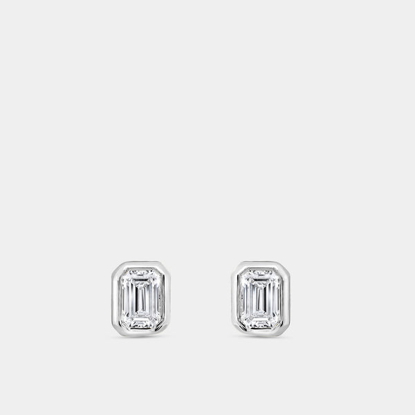 1 Carat Lab-Grown Diamond Emerald-Cut, Bezel-Set Solitaire Studs — GILDED New York