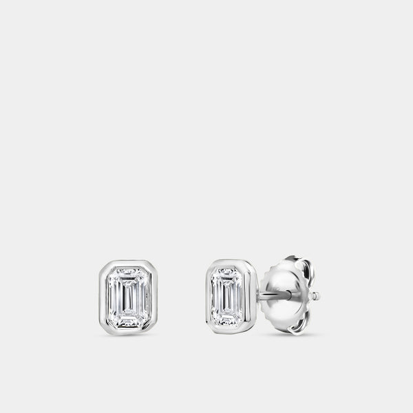 1 Carat Lab-Grown Diamond Emerald-Cut, Bezel-Set Solitaire Studs — GILDED New York