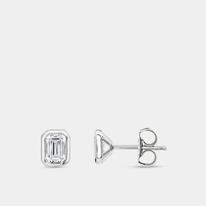 Gilded 1 Carat Lab-Grown Diamond Emerald-Cut, Bezel-Set Solitaire Studs