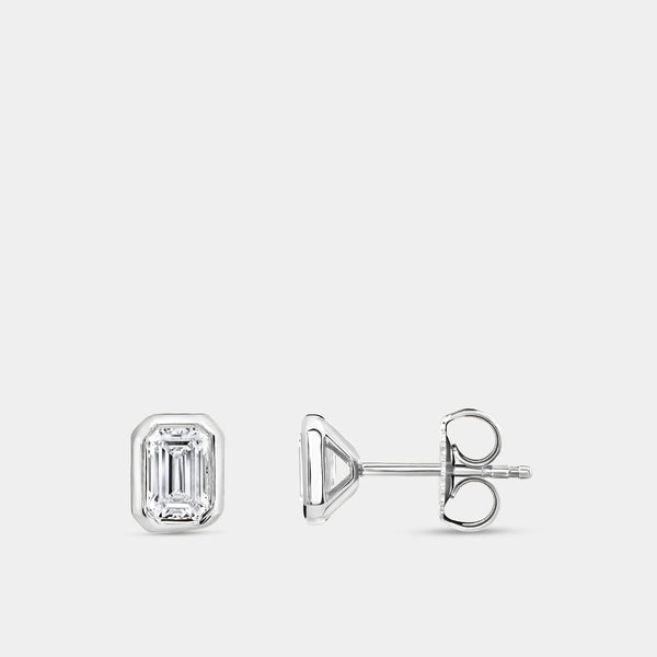 1 Carat Lab-Grown Diamond Emerald-Cut, Bezel-Set Solitaire Studs — GILDED New York