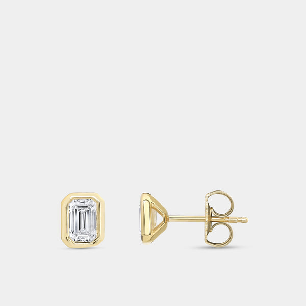 1 Carat Lab-Grown Diamond Emerald-Cut, Bezel-Set Solitaire Studs — GILDED New York