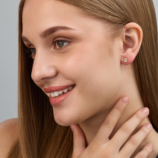 1/2 Carat Lab-Grown Diamond Oval-Shaped, Bezel-Set Solitaire Studs — GILDED New York