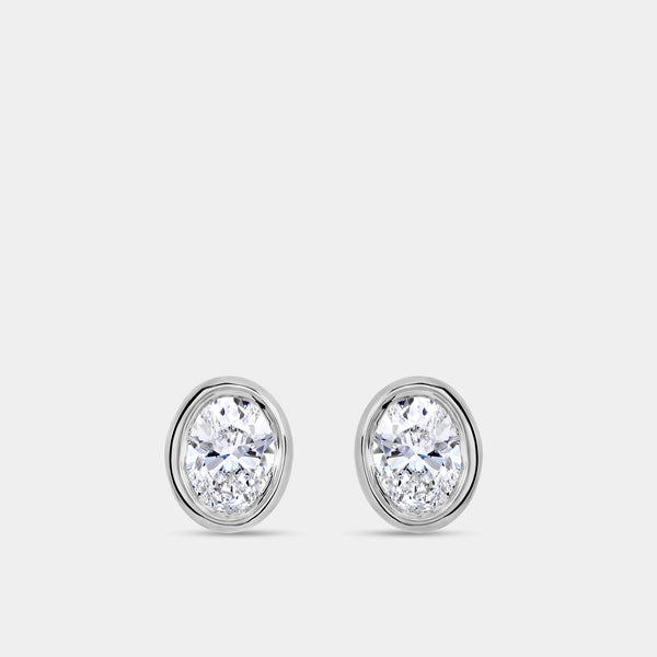 1/2 Carat Lab-Grown Diamond Oval-Shaped, Bezel-Set Solitaire Studs — GILDED New York