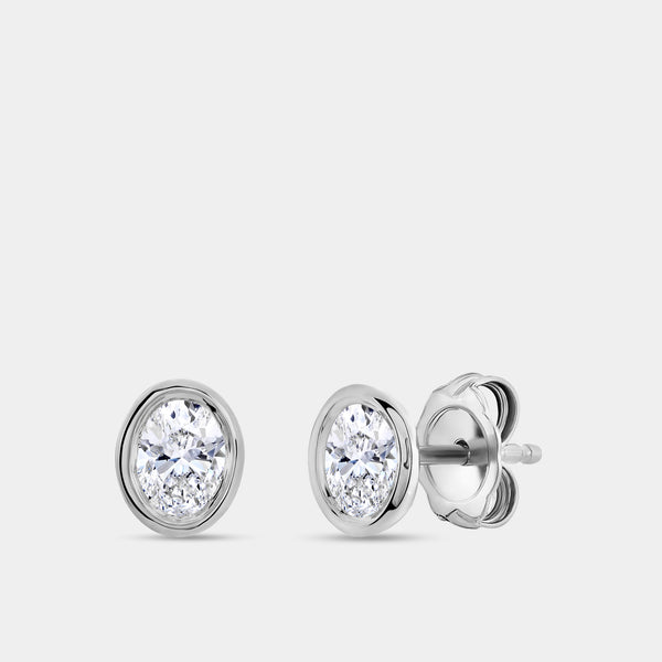1/2 Carat Lab-Grown Diamond Oval-Shaped, Bezel-Set Solitaire Studs — GILDED New York