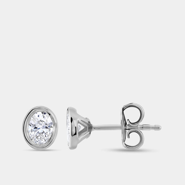 1/2 Carat Lab-Grown Diamond Oval-Shaped, Bezel-Set Solitaire Studs — GILDED New York