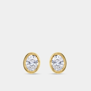 Gilded 1/2 Carat Lab-Grown Diamond Oval-Shaped, Bezel-Set Solitaire Studs