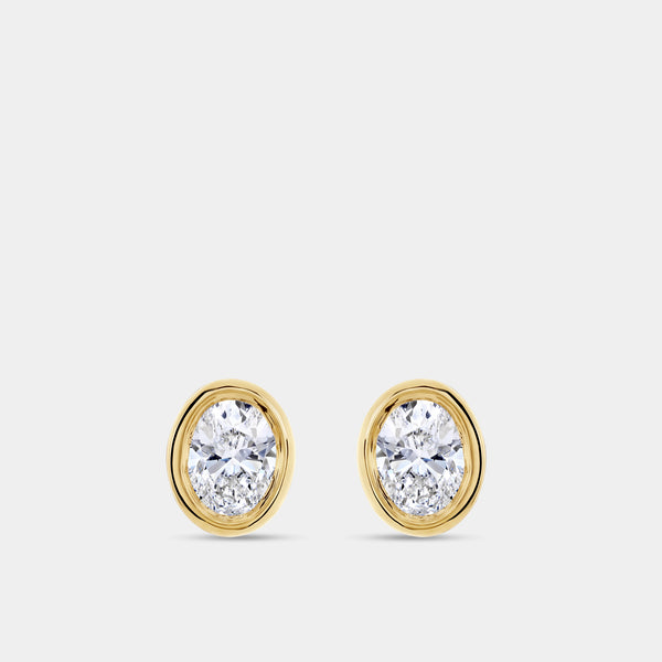 1/2 Carat Lab-Grown Diamond Oval-Shaped, Bezel-Set Solitaire Studs — GILDED New York