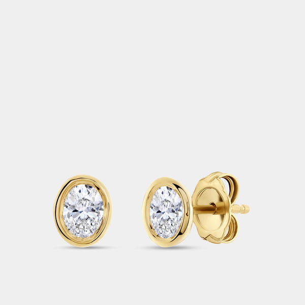 1/2 Carat Lab-Grown Diamond Oval-Shaped, Bezel-Set Solitaire Studs — GILDED New York