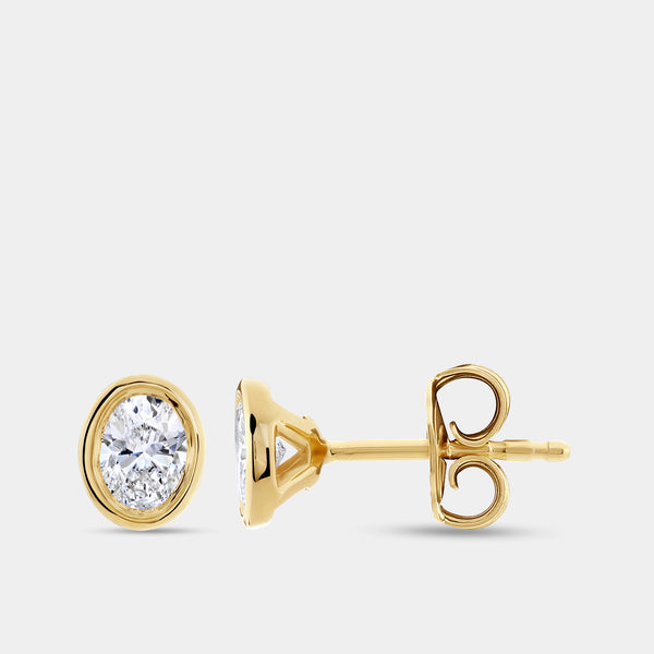 1/2 Carat Lab-Grown Diamond Oval-Shaped, Bezel-Set Solitaire Studs — GILDED New York