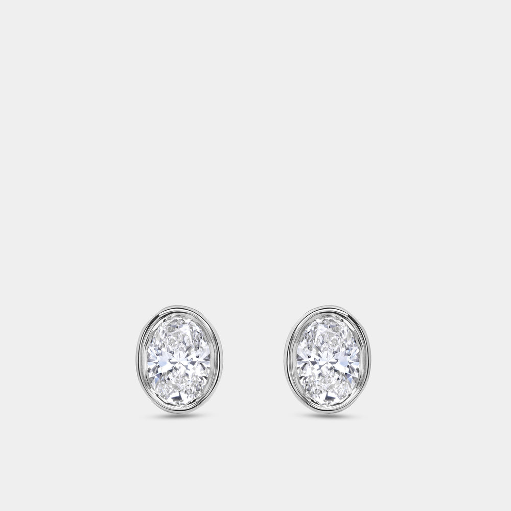 Gilded 1 Carat Lab-Grown Diamond Oval-Shaped, Bezel-Set Solitaire Studs