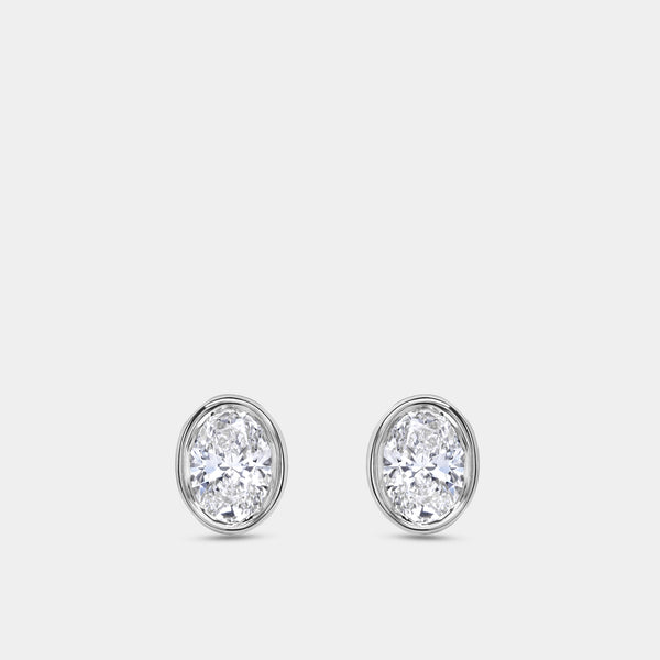 1 Carat Lab-Grown Diamond Oval-Shaped, Bezel-Set Solitaire Studs — GILDED New York