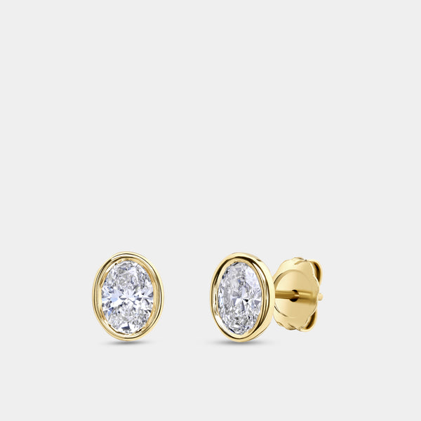 1 Carat Lab-Grown Diamond Oval-Shaped, Bezel-Set Solitaire Studs — GILDED New York