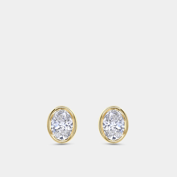 1 Carat Lab-Grown Diamond Oval-Shaped, Bezel-Set Solitaire Studs — GILDED New York