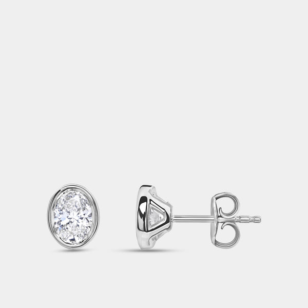 1 Carat Lab-Grown Diamond Oval-Shaped, Bezel-Set Solitaire Studs — GILDED New York