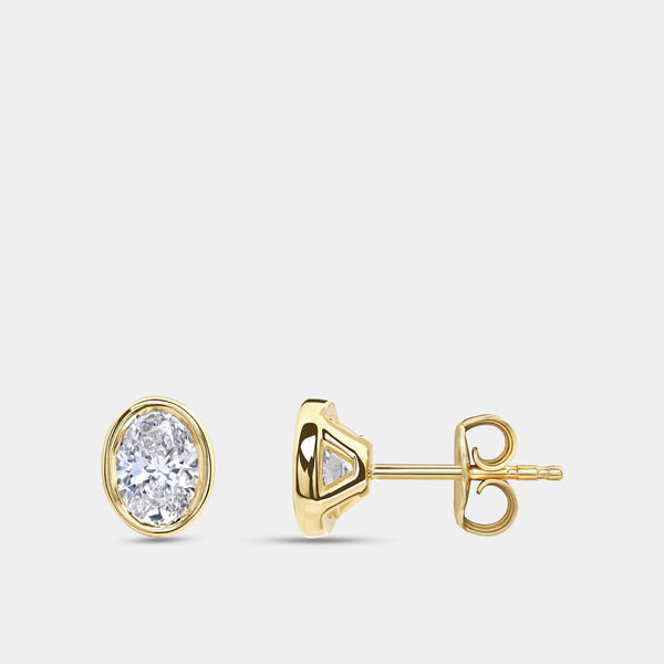 1 Carat Lab-Grown Diamond Oval-Shaped, Bezel-Set Solitaire Studs — GILDED New York