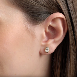 Gilded 1 Carat Lab-Grown Diamond Oval-Shaped, Bezel-Set Solitaire Studs
