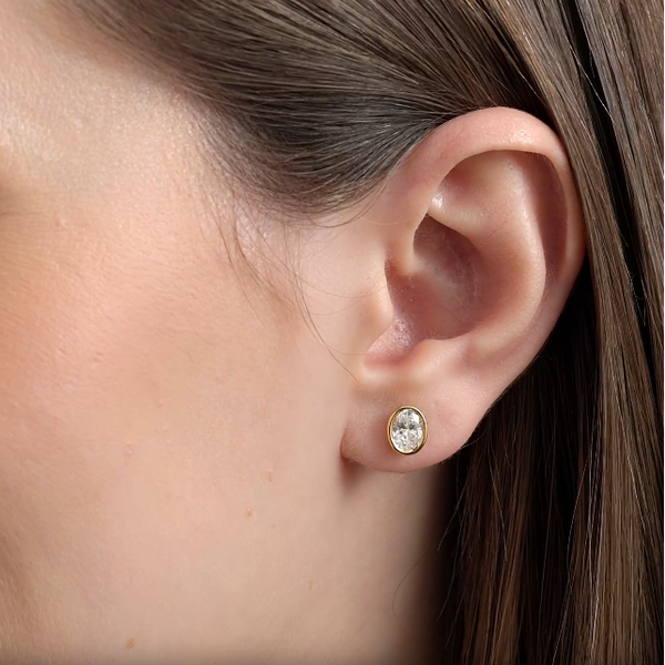 1 Carat Lab-Grown Diamond Oval-Shaped, Bezel-Set Solitaire Studs — GILDED New York