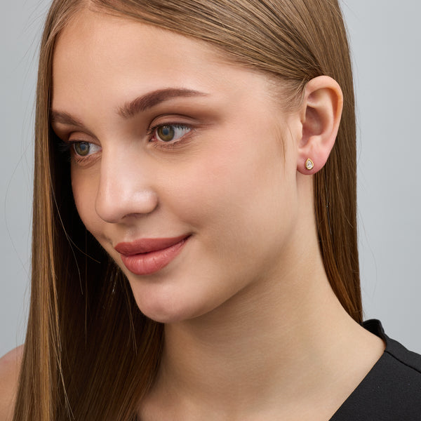 1/2 Carat Lab-Grown Diamond Pear-Shaped, Bezel-Set Solitaire Studs — GILDED New York