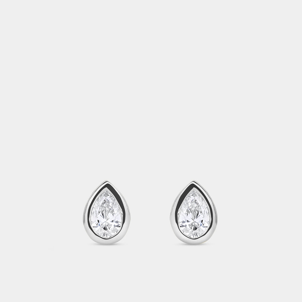 Gilded 1/2 Carat Lab-Grown Diamond Pear-Shaped, Bezel-Set Solitaire Studs
