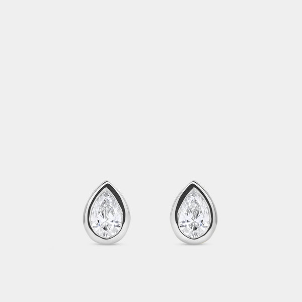 1/2 Carat Lab-Grown Diamond Pear-Shaped, Bezel-Set Solitaire Studs — GILDED New York
