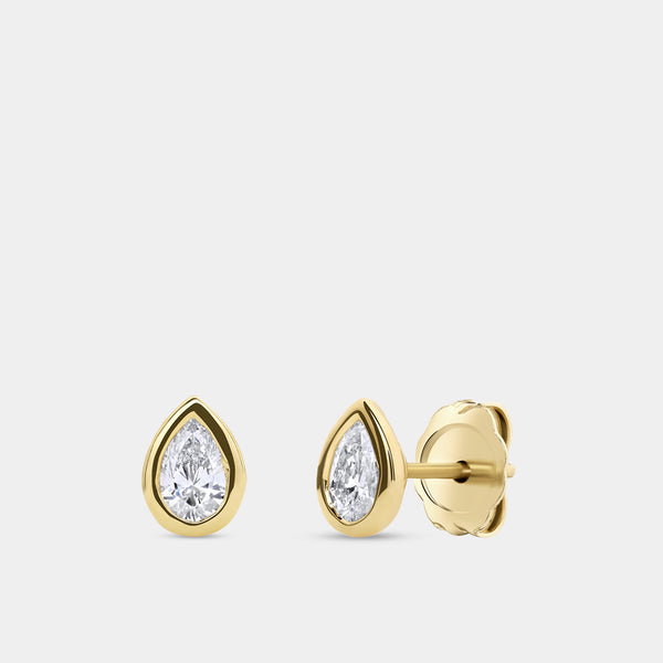 1/2 Carat Lab-Grown Diamond Pear-Shaped, Bezel-Set Solitaire Studs — GILDED New York