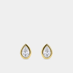 Gilded 1/2 Carat Lab-Grown Diamond Pear-Shaped, Bezel-Set Solitaire Studs