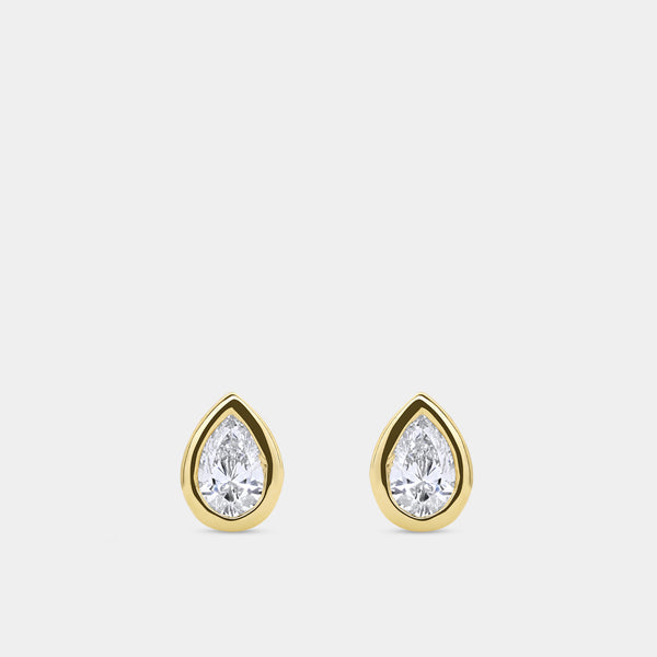 1/2 Carat Lab-Grown Diamond Pear-Shaped, Bezel-Set Solitaire Studs — GILDED New York
