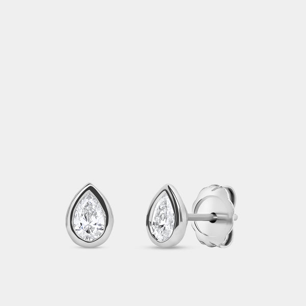 1/2 Carat Lab-Grown Diamond Pear-Shaped, Bezel-Set Solitaire Studs — GILDED New York