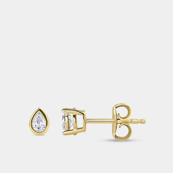 1/2 Carat Lab-Grown Diamond Pear-Shaped, Bezel-Set Solitaire Studs — GILDED New York