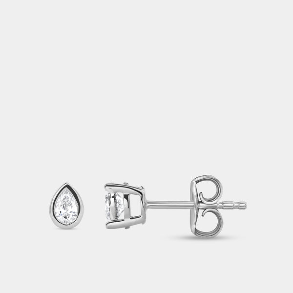 1/2 Carat Lab-Grown Diamond Pear-Shaped, Bezel-Set Solitaire Studs — GILDED New York