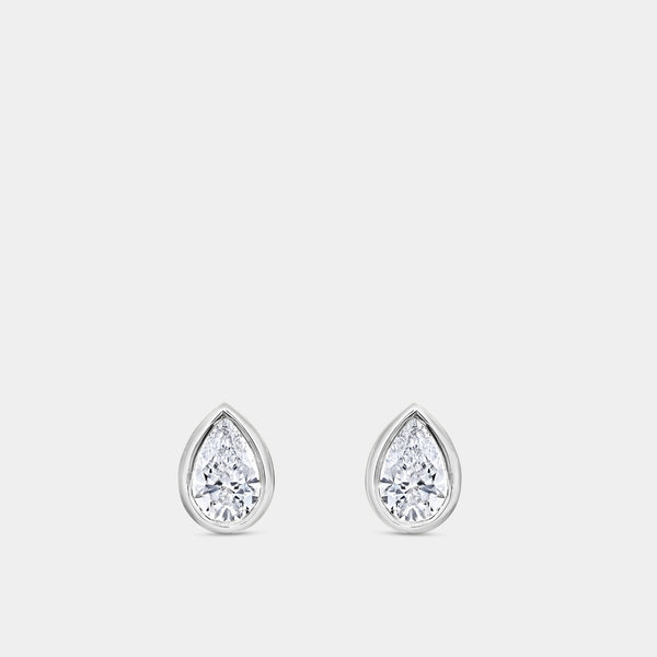 1 Carat Lab-Grown Diamond Pear-Shaped, Bezel-Set Solitaire Studs — GILDED New York