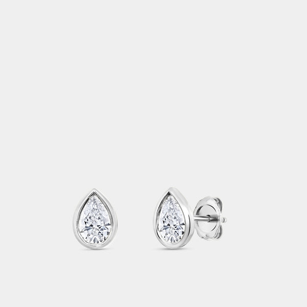 1 Carat Lab-Grown Diamond Pear-Shaped, Bezel-Set Solitaire Studs — GILDED New York