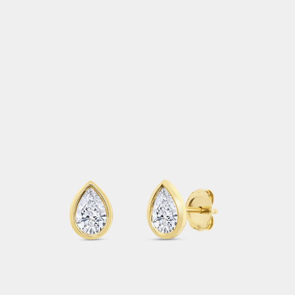 1 Carat Lab-Grown Diamond Pear-Shaped, Bezel-Set Solitaire Studs — GILDED New York