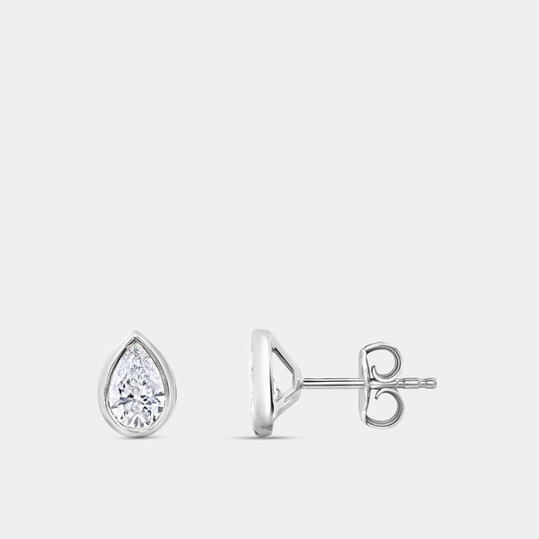 1 Carat Lab-Grown Diamond Pear-Shaped, Bezel-Set Solitaire Studs — GILDED New York