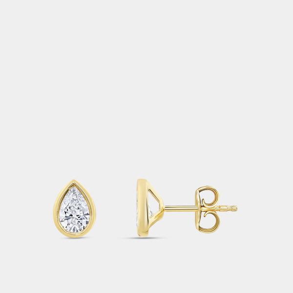 1 Carat Lab-Grown Diamond Pear-Shaped, Bezel-Set Solitaire Studs — GILDED New York