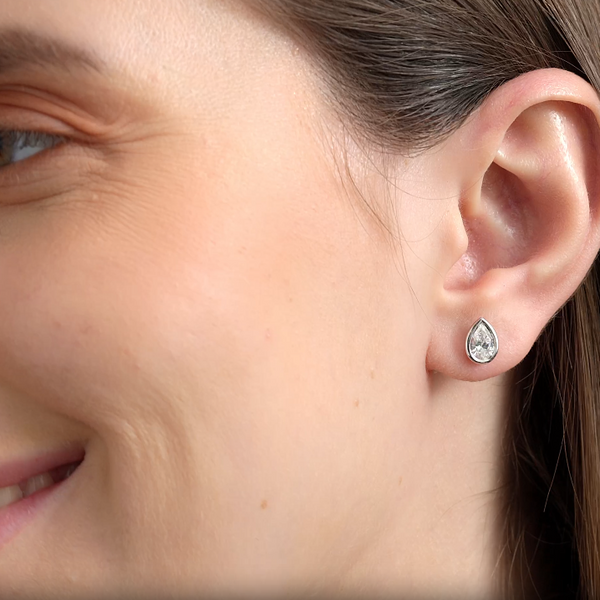1 Carat Lab-Grown Diamond Pear-Shaped, Bezel-Set Solitaire Studs — GILDED New York