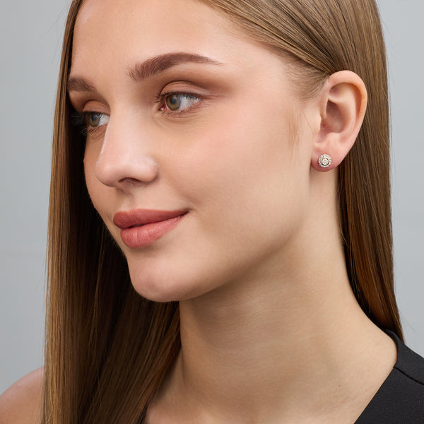 Gilded 1/2 Carat Lab-Grown Diamond Round-Shaped Stud Plus with a Round Halo