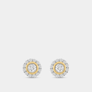 Gilded 1/2 Carat Lab-Grown Diamond Round-Shaped Stud Plus with a Round Halo