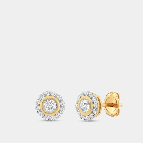 Gilded 1/2 Carat Lab-Grown Diamond Round-Shaped Stud Plus with a Round Halo